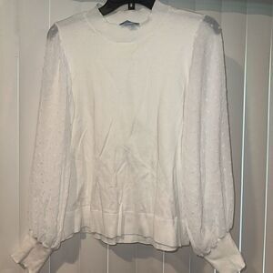 NWT CeCe Blouse Medium White Clip Dot Sleeve Sheer Lined. 5
